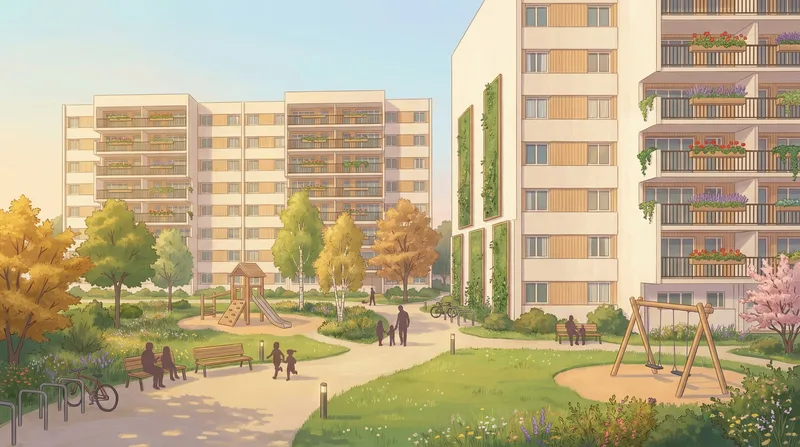 Le quartier des Musiciens rénové aux Mureaux — immeubles modernisés et espaces verts